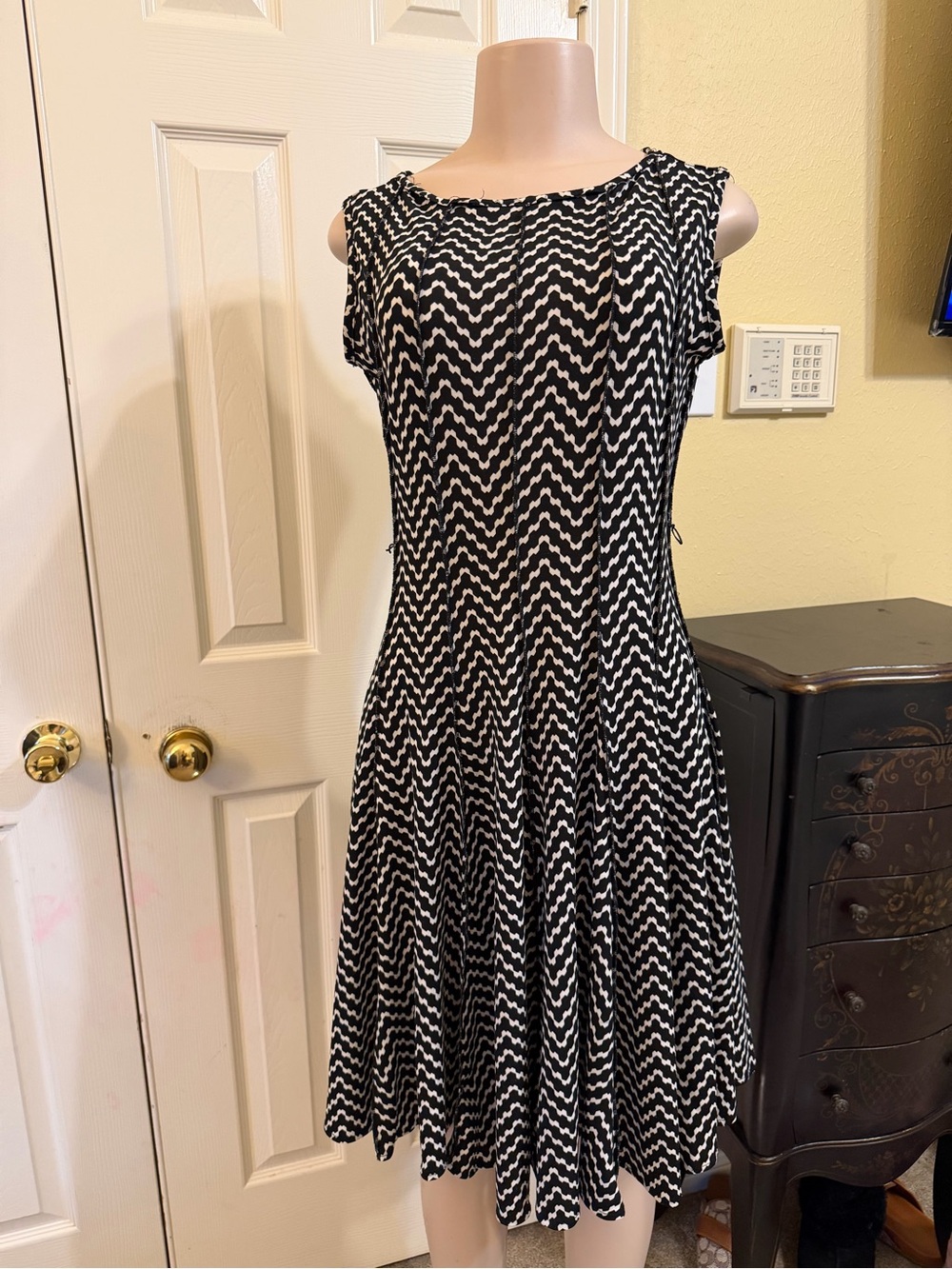 Black & White Zigzag Fit-and-Flare Dress